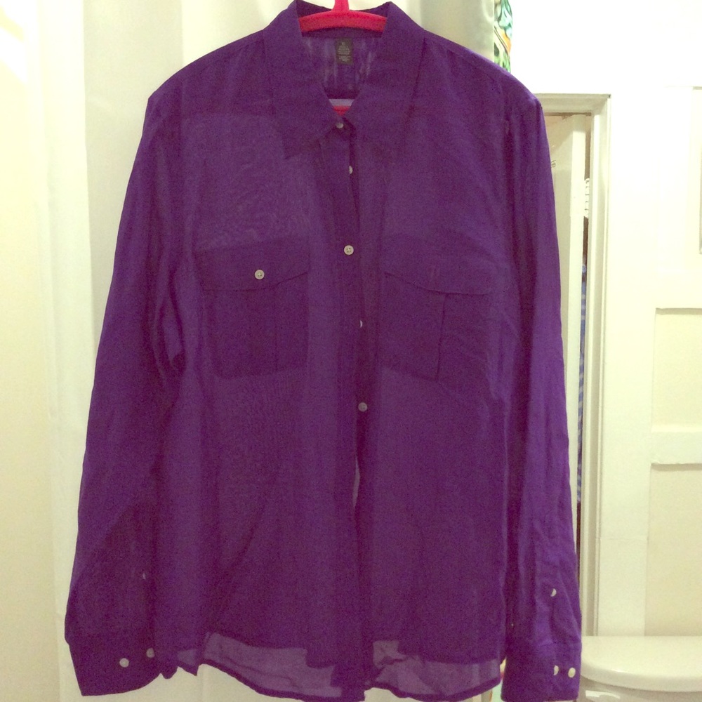 Ralph Lauren XL Purple Button-Up Silk Blouse